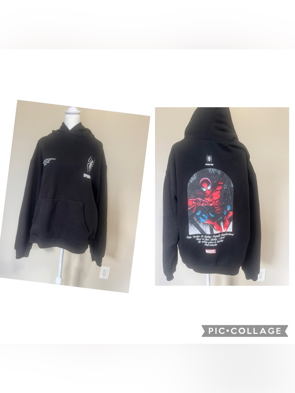 Marvel Spider-Man Black Graphic Hoodie Pullover Graphic Sweatshirt Size Large